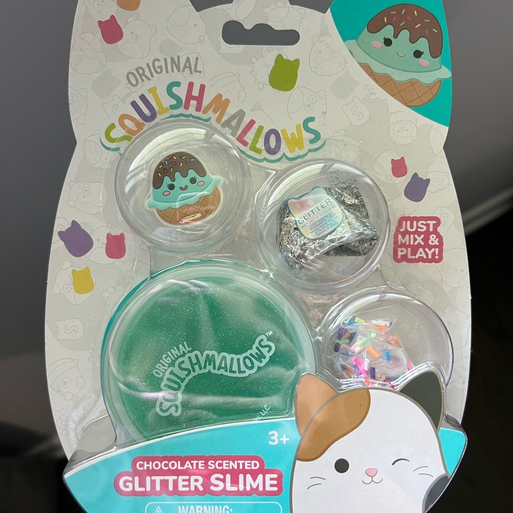 SQUISHMALLOWS Chocolate Scented Glitter Slime Set Maya Rubber Charm Gift Set